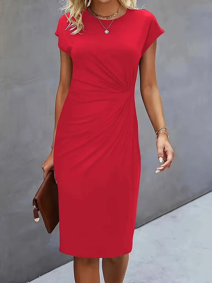 Damen Figurbetontes Gerafftes Kurzarm Midi-Kleid - Red