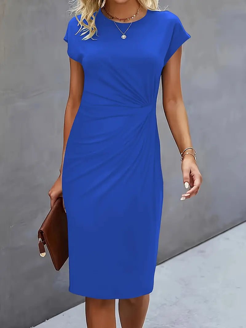 Damen Figurbetontes Gerafftes Kurzarm Midi-Kleid - Blue