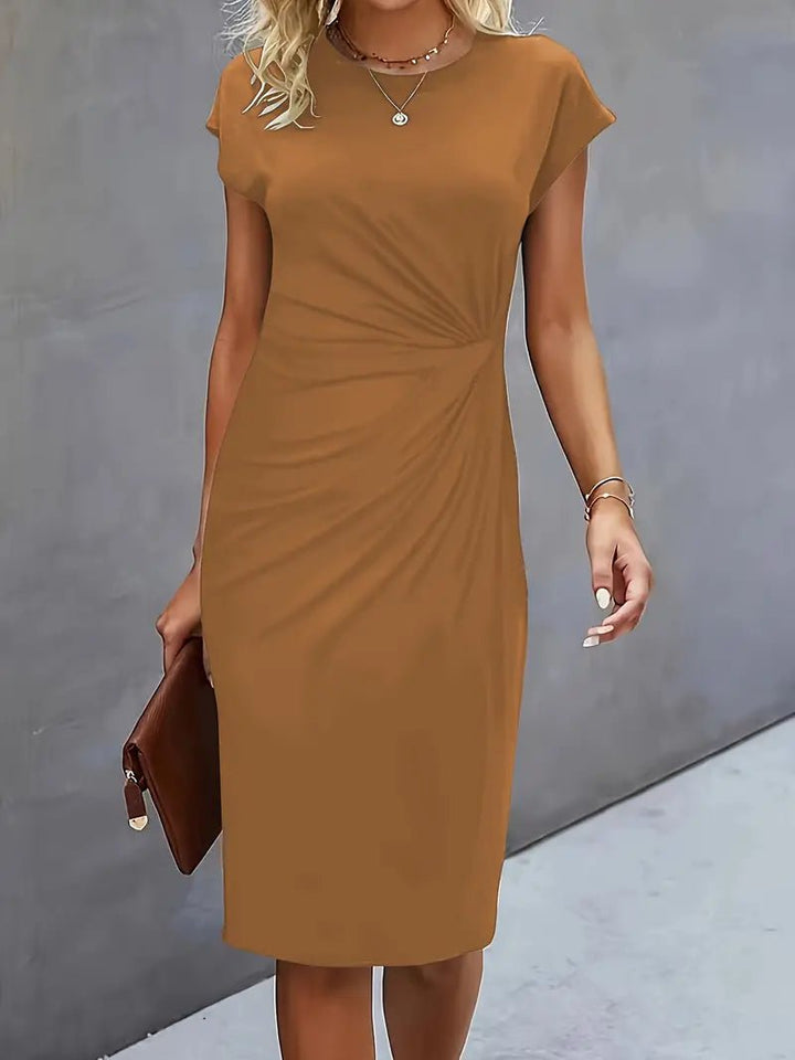 Damen Figurbetontes Gerafftes Kurzarm Midi-Kleid - Khaki