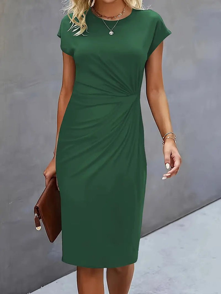Damen Figurbetontes Gerafftes Kurzarm Midi-Kleid - Dark Green
