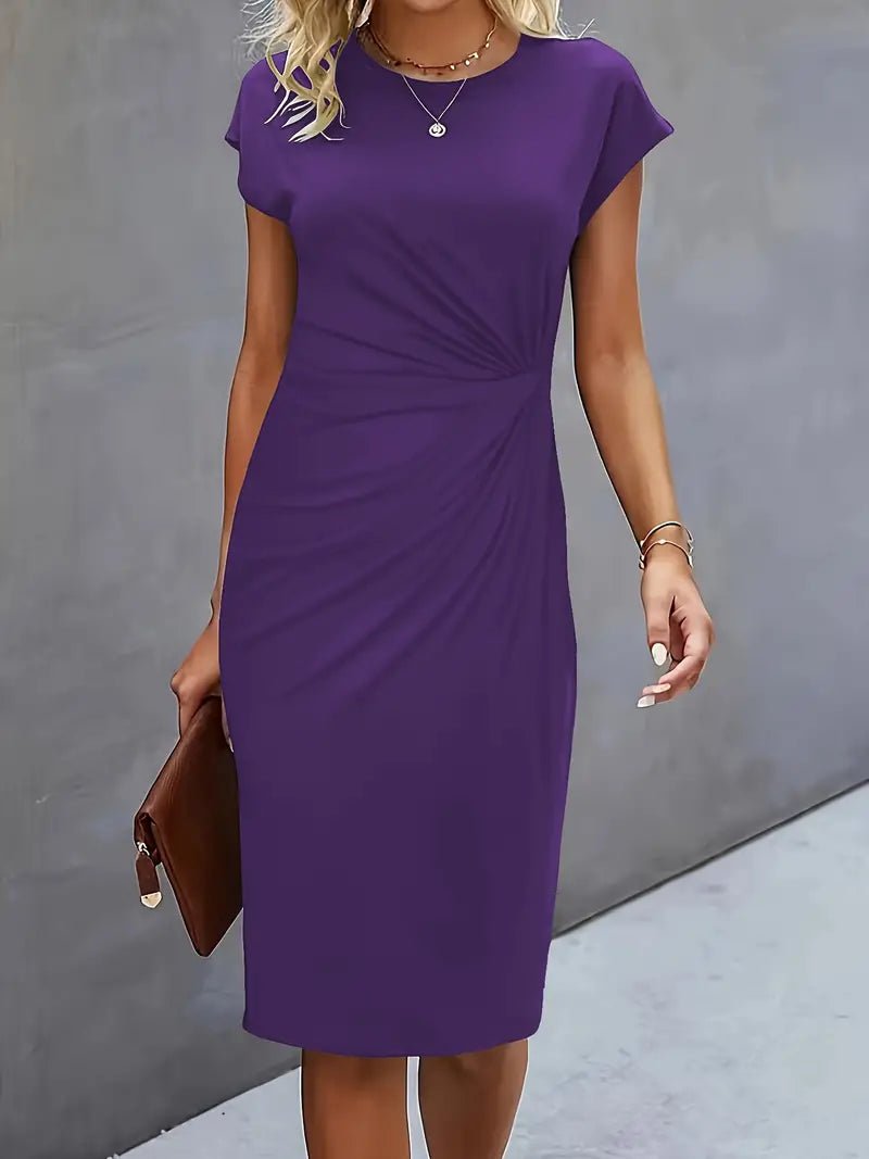 Damen Figurbetontes Gerafftes Kurzarm Midi-Kleid - Violet
