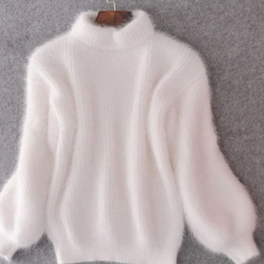 Damen Flauschiger Rollkragenpullover mit hohem Kragen Oversized Strick - Weiß