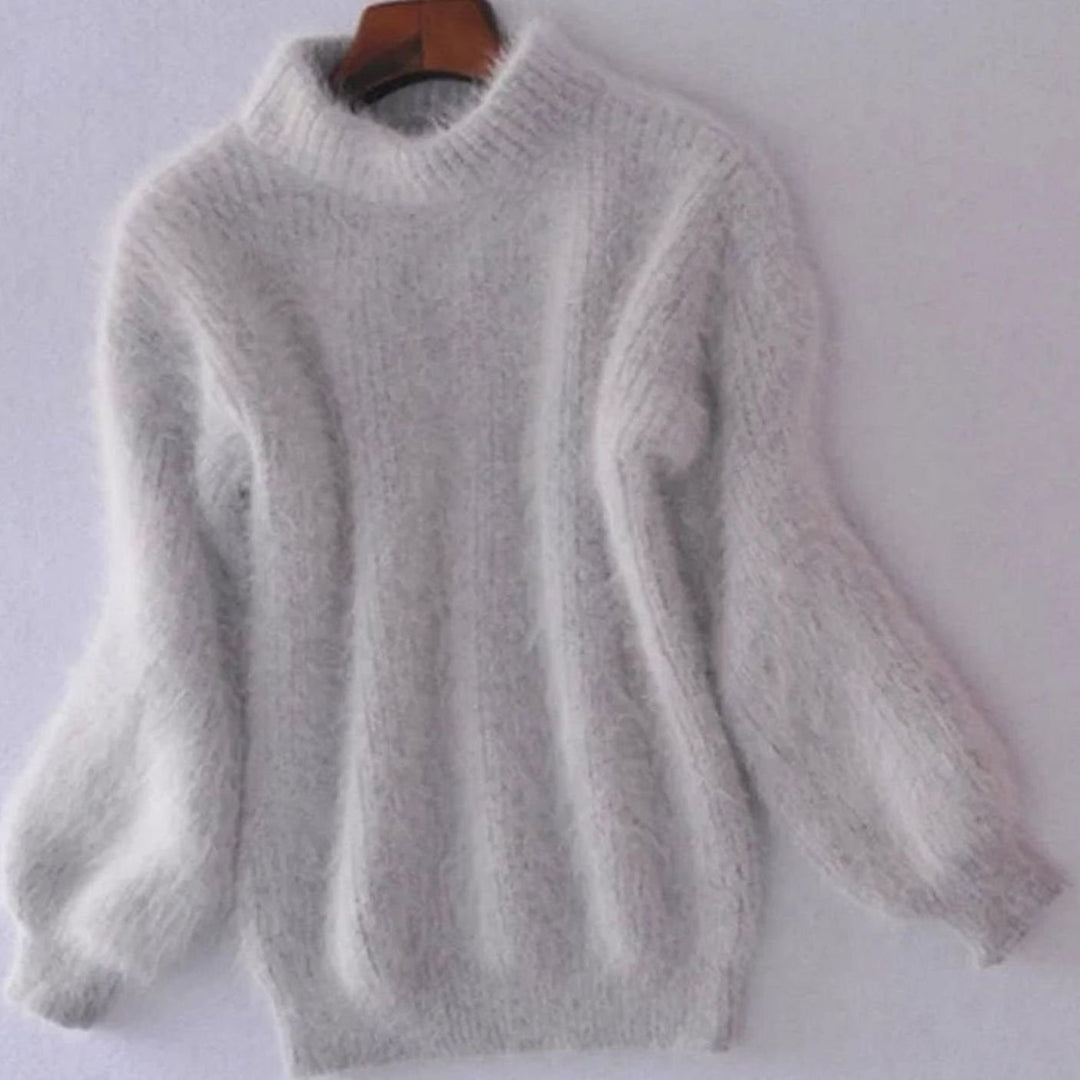 Damen Flauschiger Rollkragenpullover mit hohem Kragen Oversized Strick - Grau