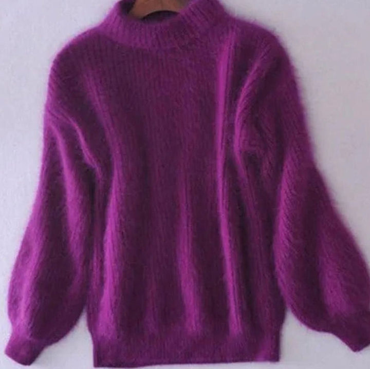 Damen Flauschiger Rollkragenpullover mit hohem Kragen Oversized Strick - Lila