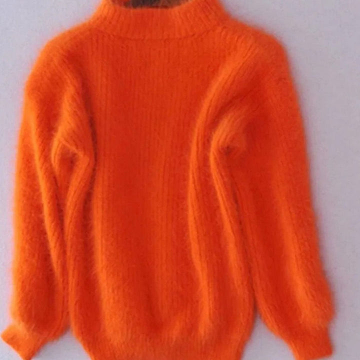 Damen Flauschiger Rollkragenpullover mit hohem Kragen Oversized Strick - Orange
