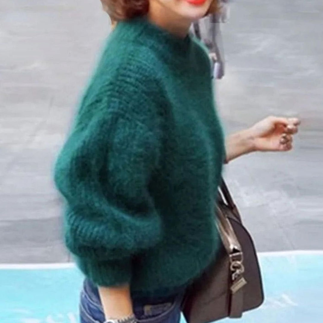 Damen Flauschiger Rollkragenpullover mit hohem Kragen Oversized Strick - Grün