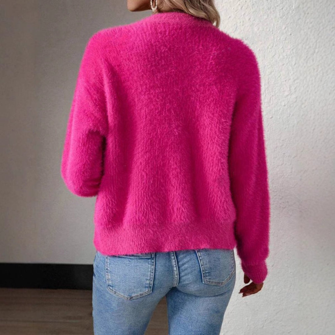 Damen Flauschiger V-Ausschnitt Cardigan mit Knopfleiste
