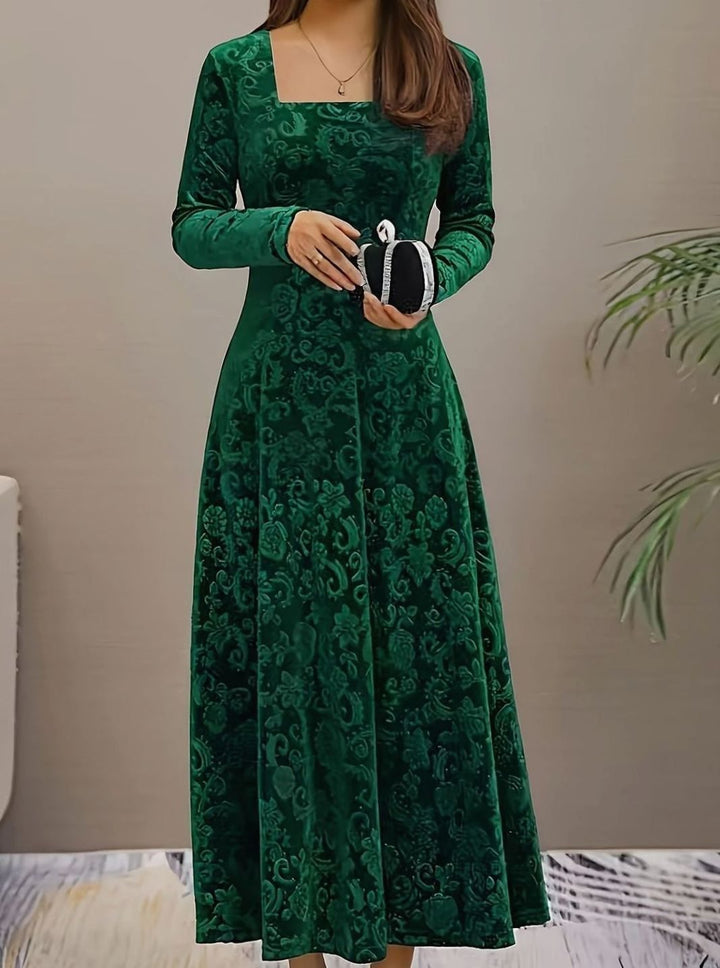Damen Florales Samt-Midi-Kleid für Formelle Anlässe A-Linie - Grün