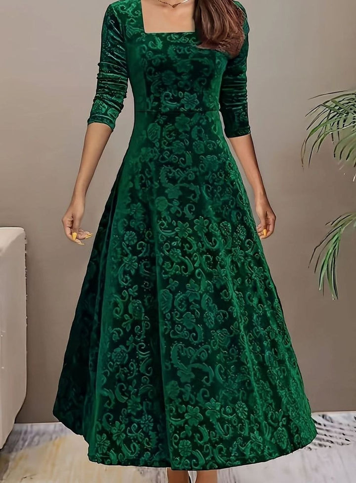 Damen Florales Samt-Midi-Kleid für Formelle Anlässe A-Linie