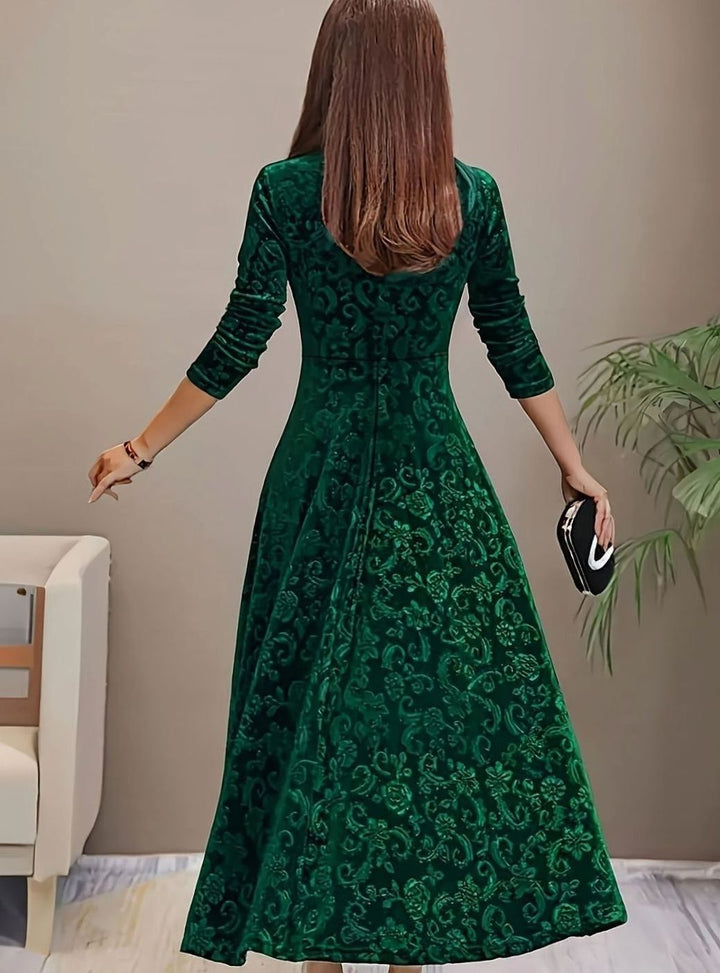 Damen Florales Samt-Midi-Kleid für Formelle Anlässe A-Linie