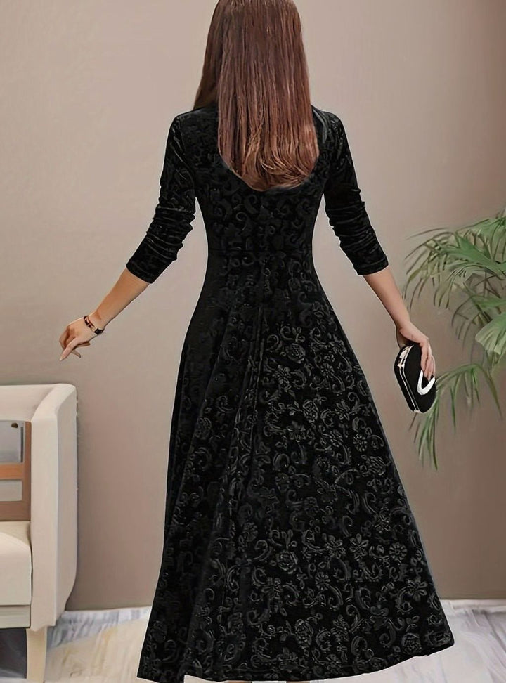 Damen Florales Samt-Midi-Kleid für Formelle Anlässe A-Linie