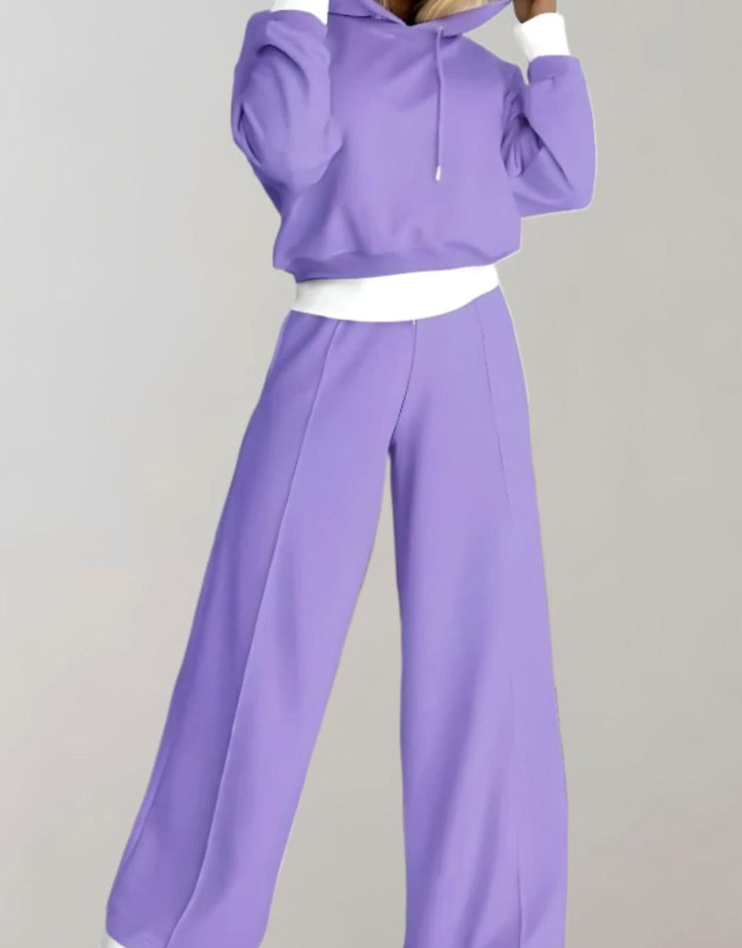 Damen Freizeit Hoodie Jogginganzug Set Crop Kapuzenpullover Weite Hose - Lila
