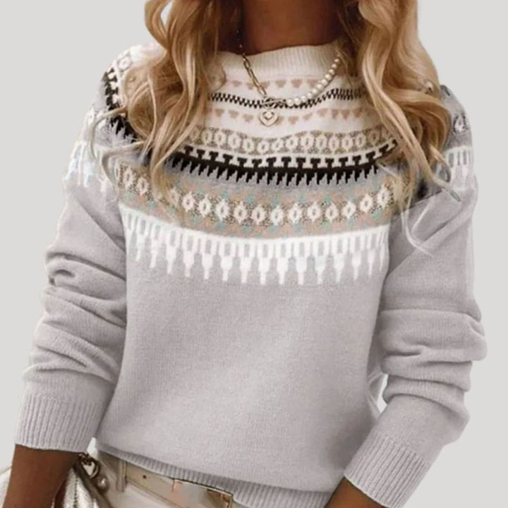 Damen Frühlings Fair-Isle-Strickpullover Rundhals Langarm - Grau