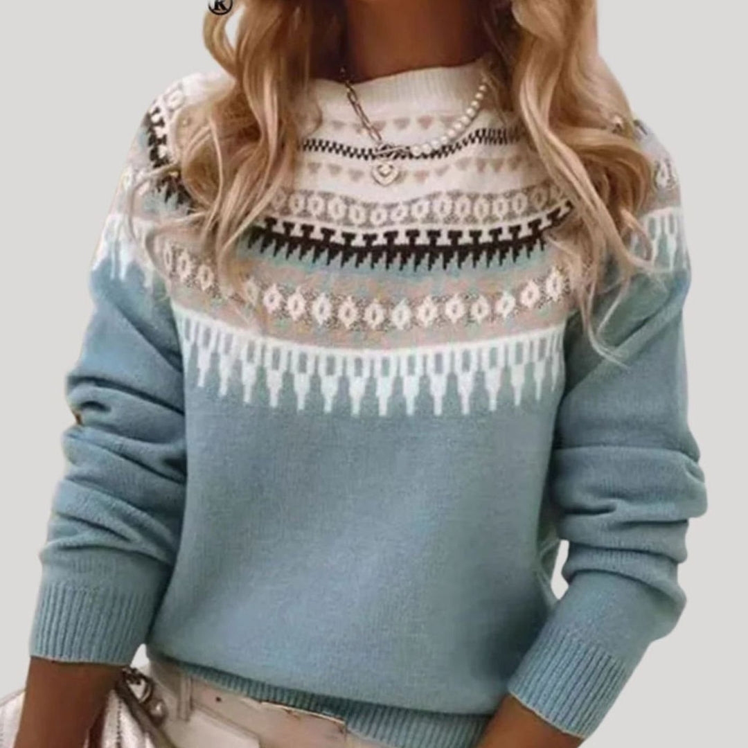 Damen Frühlings Fair-Isle-Strickpullover Rundhals Langarm - Blau