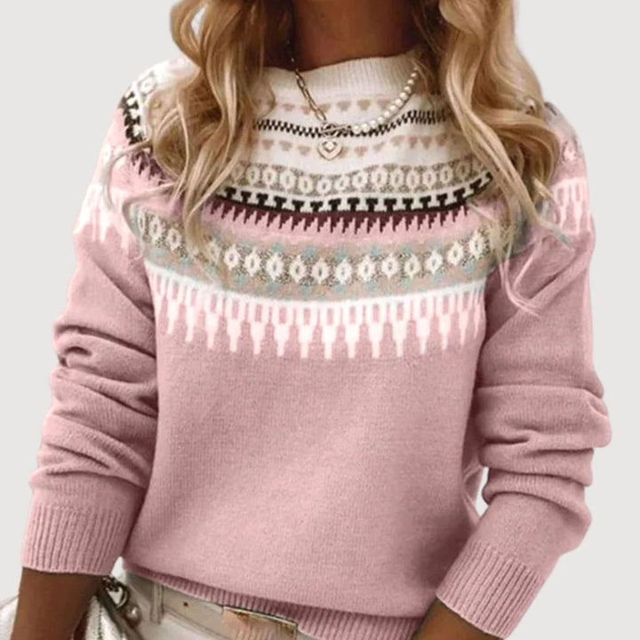 Damen Frühlings Fair-Isle-Strickpullover Rundhals Langarm - Rosa