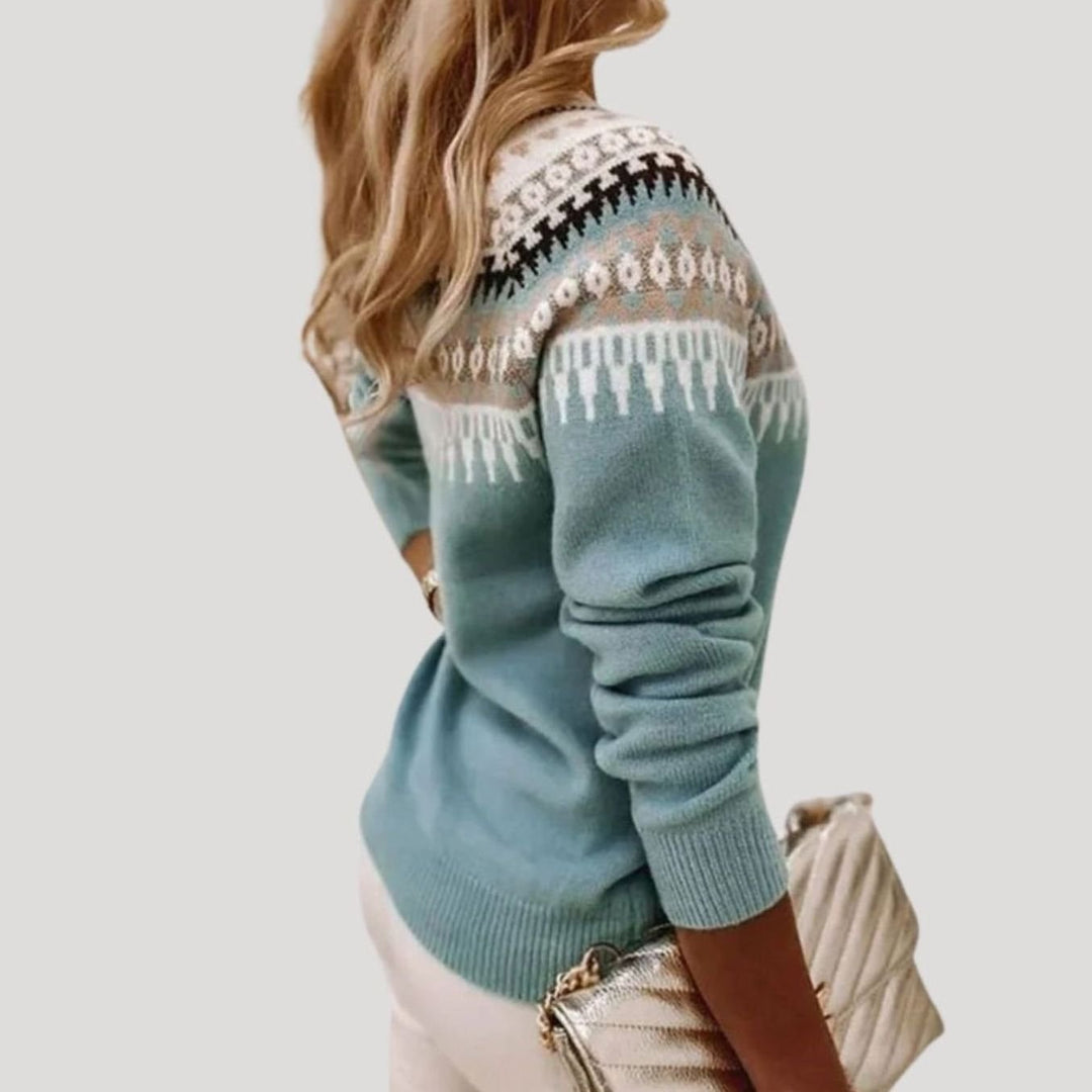 Damen Frühlings Fair-Isle-Strickpullover Rundhals Langarm