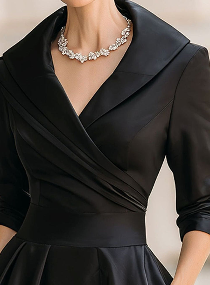 Damen Frühlings-Klassisches Wickel-Midikleid A-Linie V-Ausschnitt