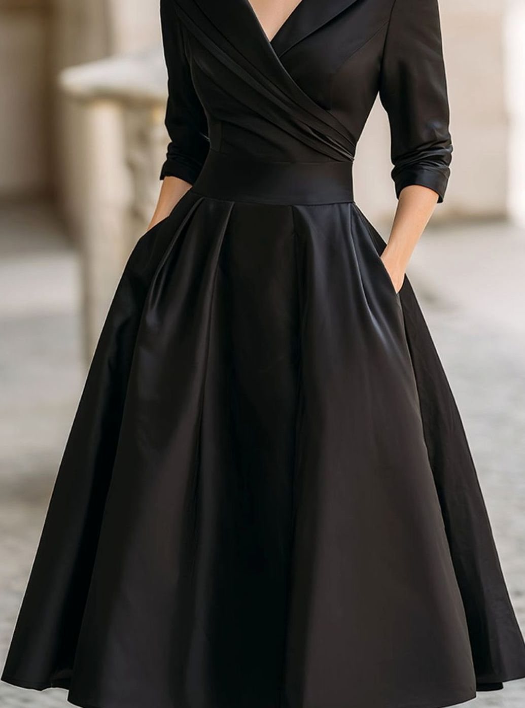 Damen Frühlings-Klassisches Wickel-Midikleid A-Linie V-Ausschnitt