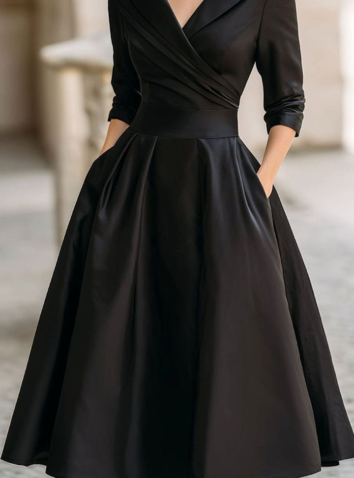 Damen Frühlings-Klassisches Wickel-Midikleid A-Linie V-Ausschnitt