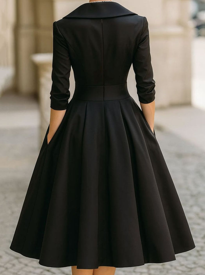 Damen Frühlings-Klassisches Wickel-Midikleid A-Linie V-Ausschnitt