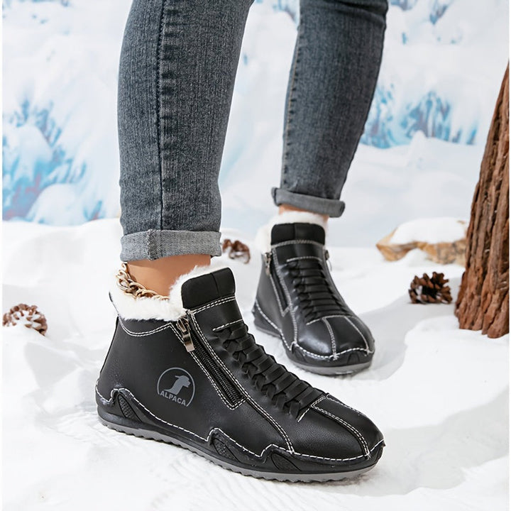 Damen Gefütterte Ankle Boots Schnürstiefeletten Kunstfell Reißverschluss