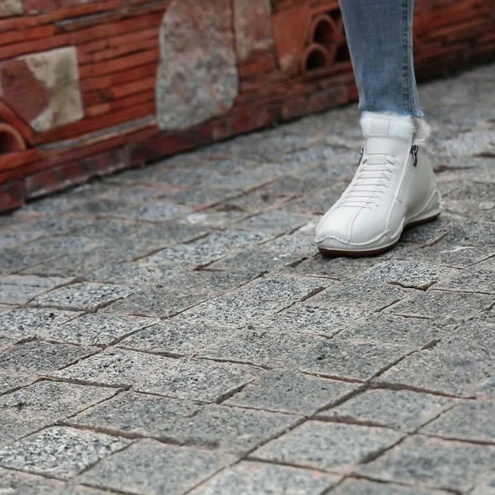 Damen Gefütterte Ankle Boots Schnürstiefeletten Kunstfell Reißverschluss