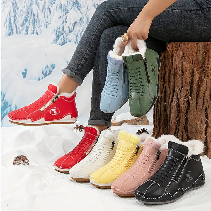 Damen Gefütterte Ankle Boots Schnürstiefeletten Kunstfell Reißverschluss