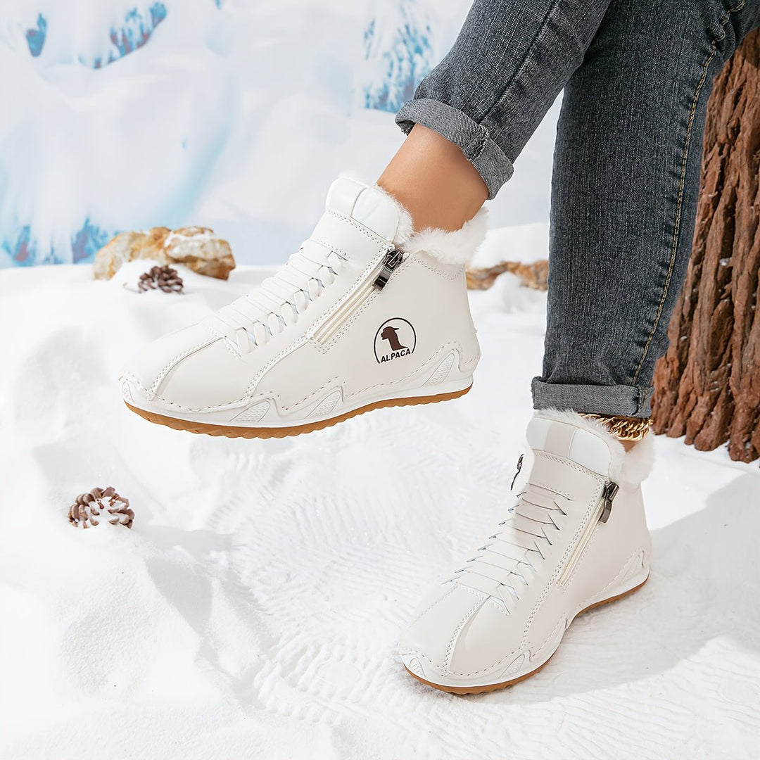 Damen Gefütterte Ankle Boots Schnürstiefeletten Kunstfell Reißverschluss