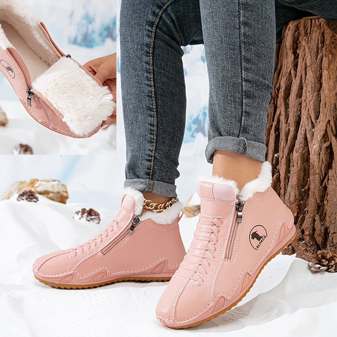 Damen Gefütterte Ankle Boots Schnürstiefeletten Kunstfell Reißverschluss
