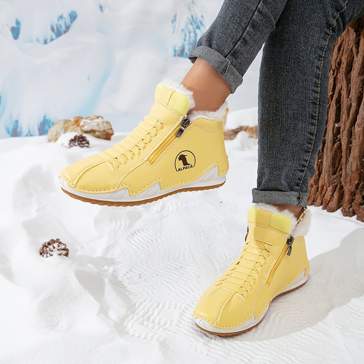 Damen Gefütterte Ankle Boots Schnürstiefeletten Kunstfell Reißverschluss