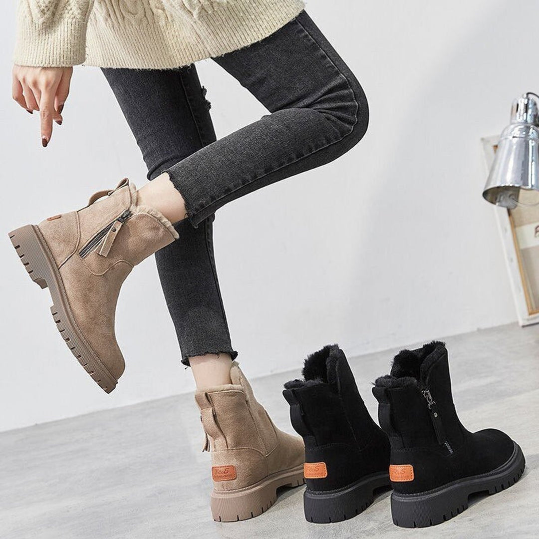 Damen Gefütterte Wildleder Ankle Boots Stiefeletten Flach Warm