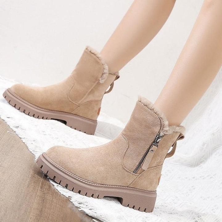 Damen Gefütterte Wildleder Ankle Boots Stiefeletten Flach Warm