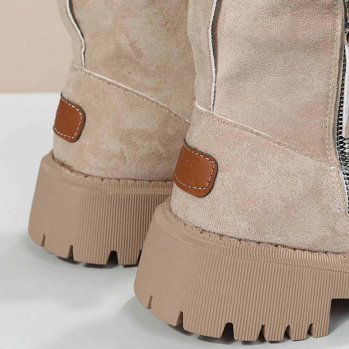 Damen Gefütterte Wildleder Ankle Boots Stiefeletten Flach Warm