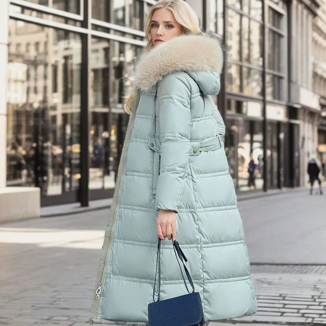 Damen Gefütterter Wintersteppmantel mit Kapuze und Taillengürtel