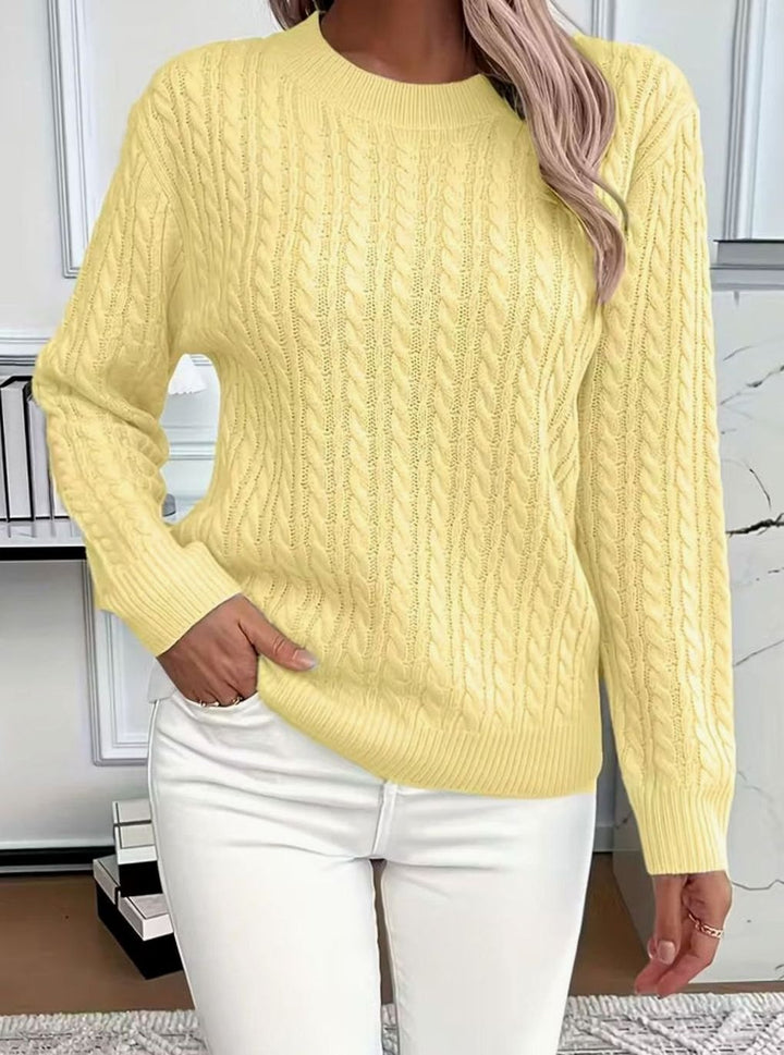 Damen Gemütlicher Winter-Zopfmuster-Strickpullover Rundhals - Gelb