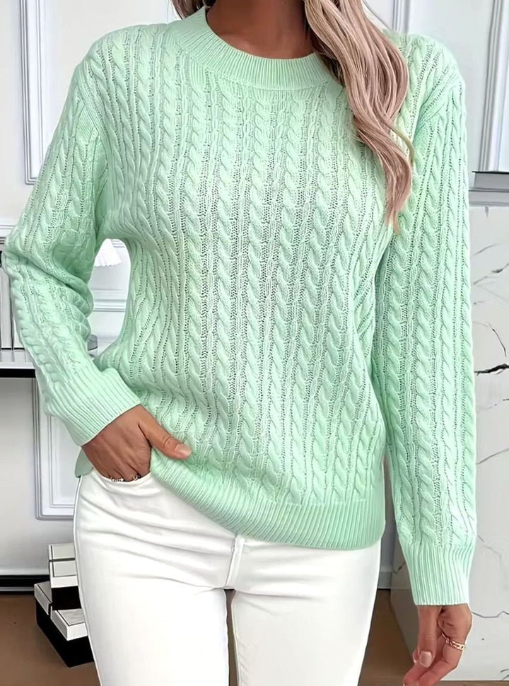 Damen Gemütlicher Winter-Zopfmuster-Strickpullover Rundhals - Grün