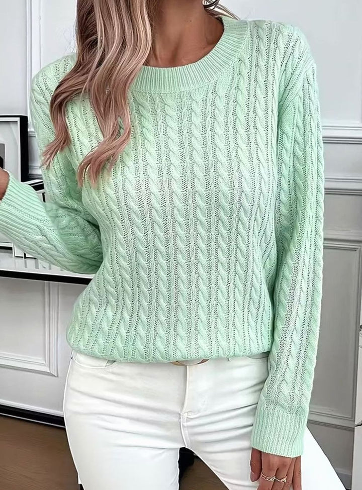 Damen Gemütlicher Winter-Zopfmuster-Strickpullover Rundhals