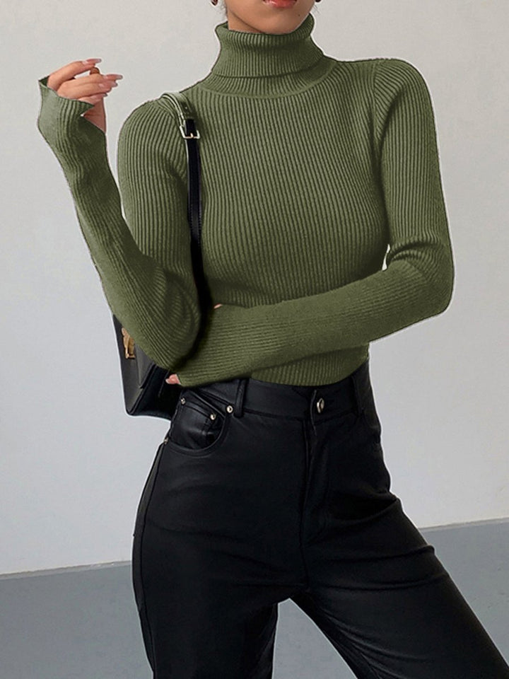 Damen Gerippter Rollkragen Strick Sweater Frühjahr - Grün