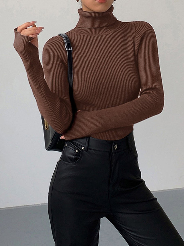 Damen Gerippter Rollkragen Strick Sweater Frühjahr