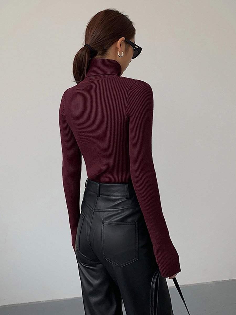 Damen Gerippter Rollkragen Strick Sweater Frühjahr