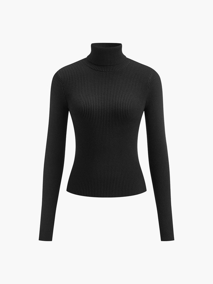 Damen Gerippter Rollkragen Strick Sweater Frühjahr