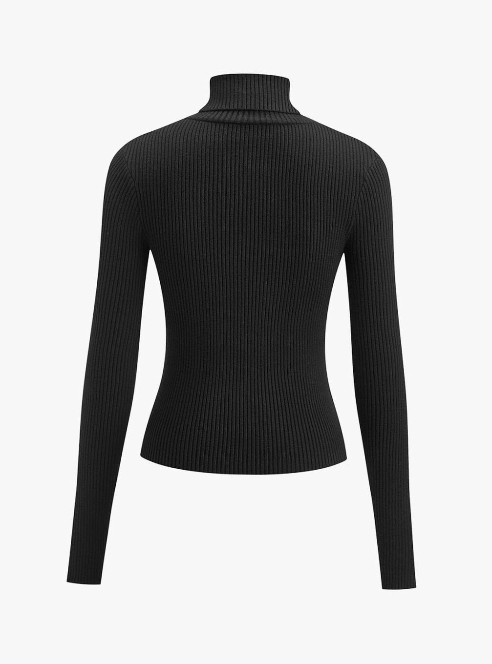 Damen Gerippter Rollkragenpullover Enganliegend Langarm Strick
