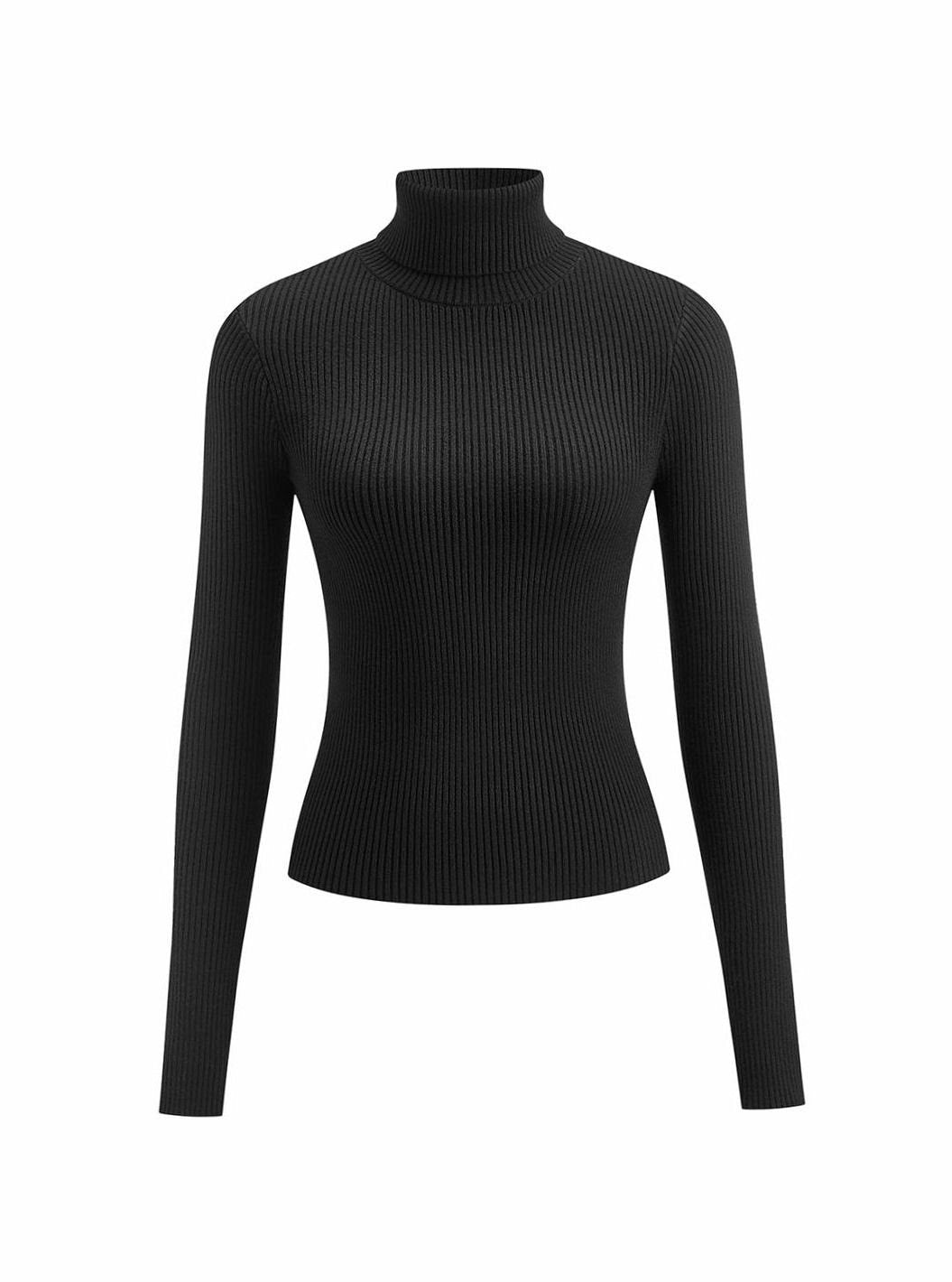 Damen Gerippter Rollkragenpullover Enganliegend Langarm Strick