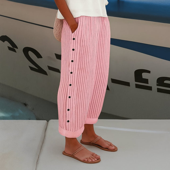 Damen Gestreifte Relaxed-Fit Seitentaschen Hose - Pink