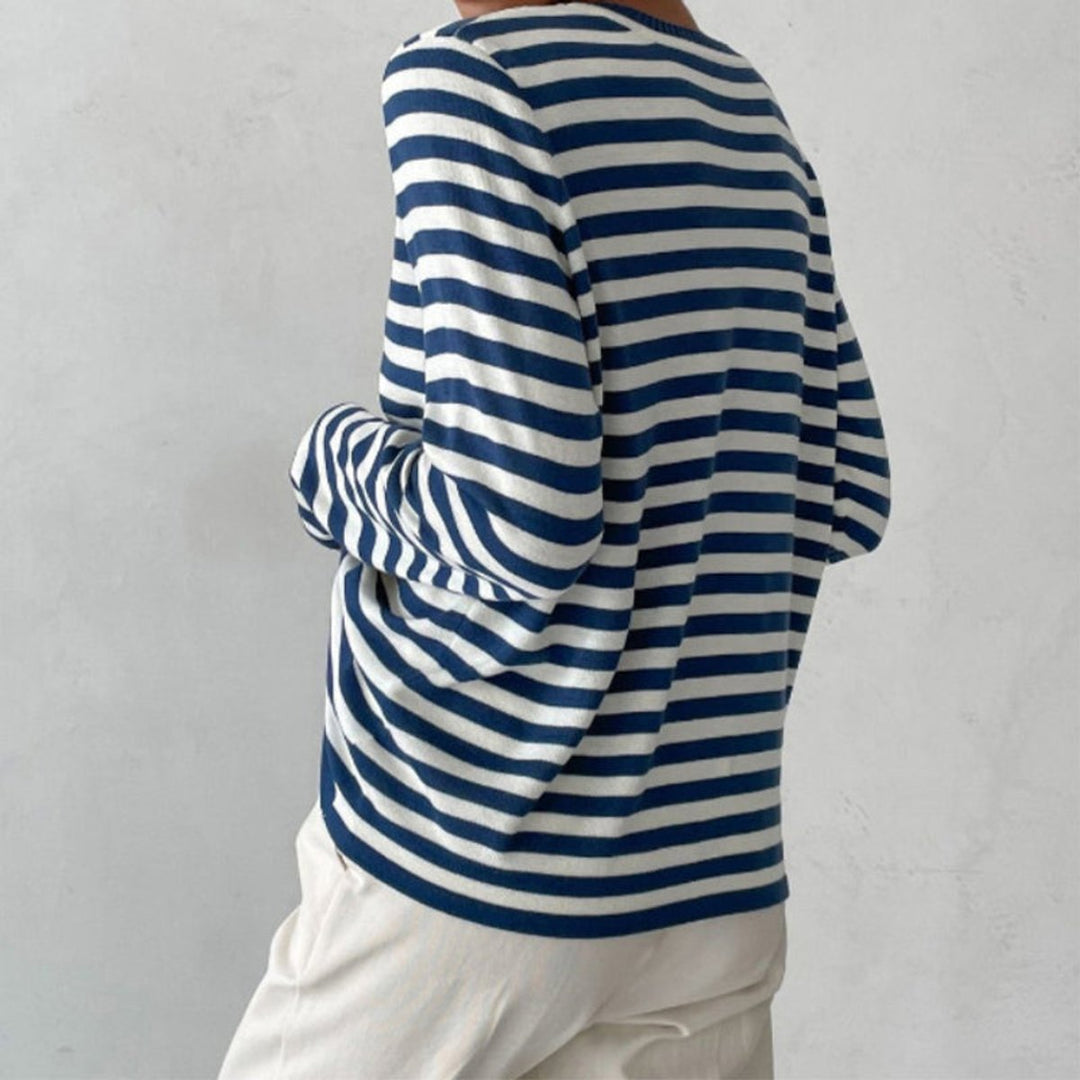 Damen Gestreifter Langarm Relaxed-Fit Rundhals Sweater