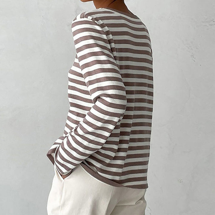 Damen Gestreifter Langarm Relaxed-Fit Rundhals Sweater