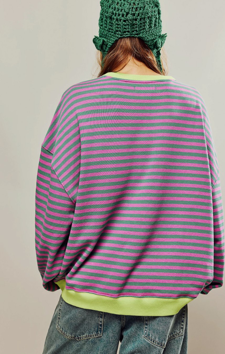 Damen Gestreifter Rundhals-Pullover für den Frühling