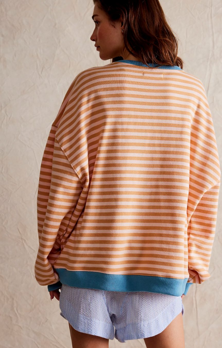 Damen Gestreifter Rundhals-Pullover für den Frühling