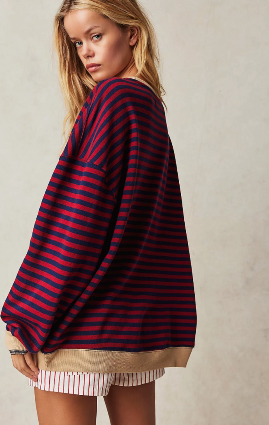 Damen Gestreifter Rundhals-Pullover für den Frühling