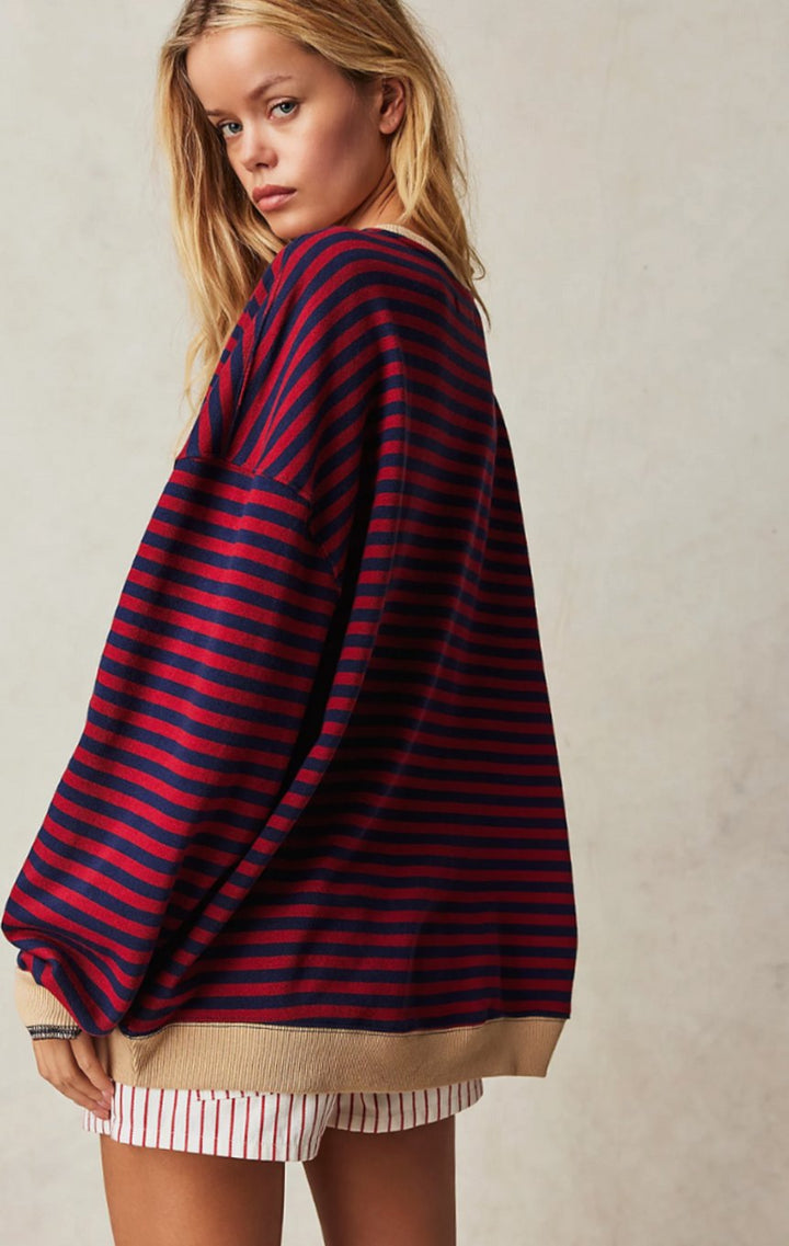 Damen Gestreifter Rundhals-Pullover für den Frühling